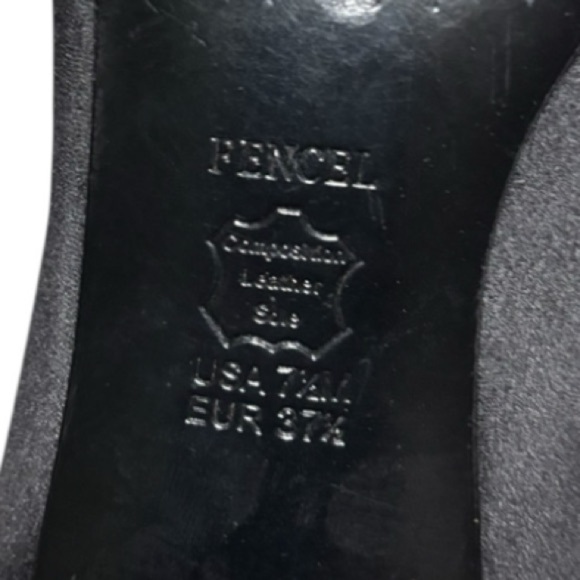 Touch of Nina Black Satin Heels Open Toe with Ruffle Size 7.5 Peep Toe Stiletto - Picture 13 of 13